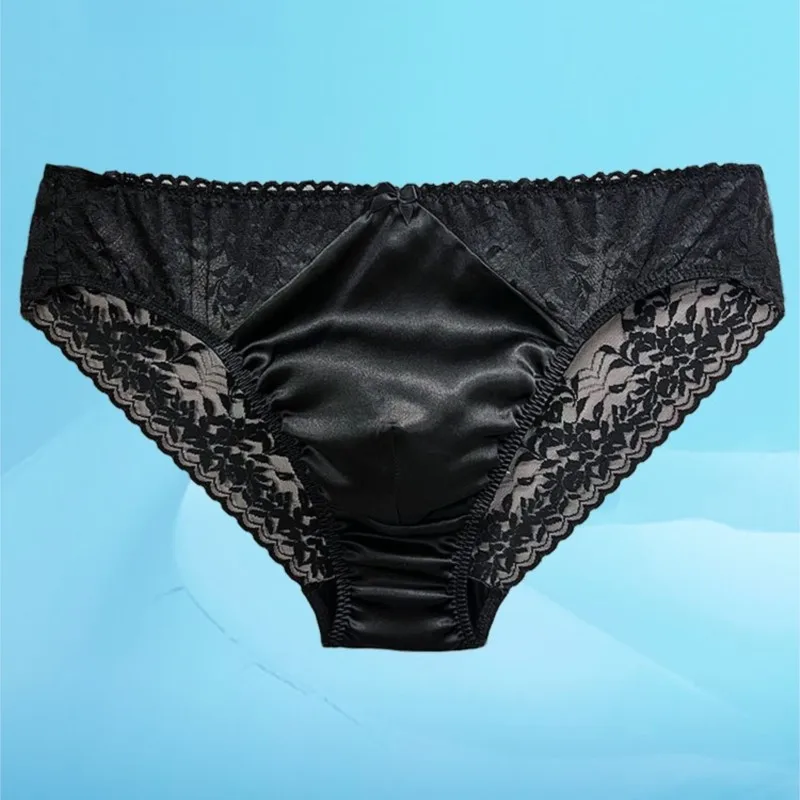 Pouch Boxer Pouch - Seksowne męskie jedwabne koronkowe przezroczyste slipy,
