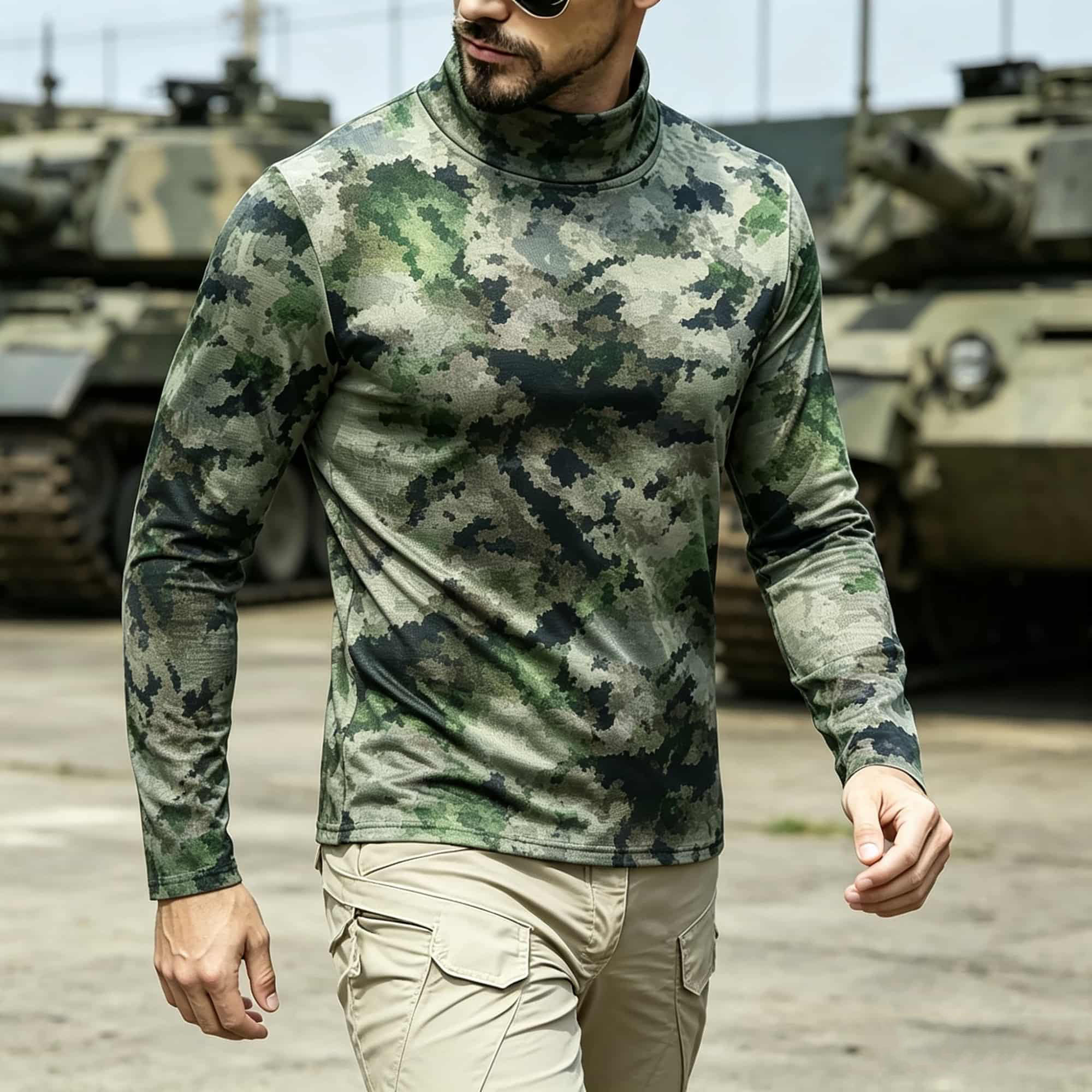 Base Layer Top - Męska koszulka taktyczna z kamuflażowym nadrukiem,